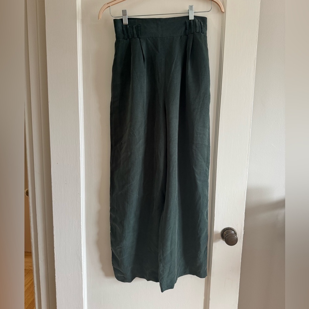 Vintage d.frank Emerald Green Sueded Rayon Wide Leg Trousers | High Waist